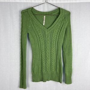 Vintage Y2K Aeropostale Sweater Cable Knit Green Preppy Bella Elena Slim Fitted